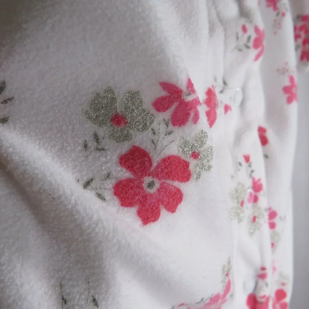 Baby Pink Floral bodysuit FULLY OPENS IN FRONT silver glittered fabric 3mts